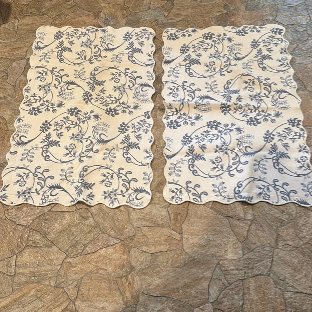 Shams Pillowcases Blue and White Floral Scroll King Size Shams Scalloped Pair